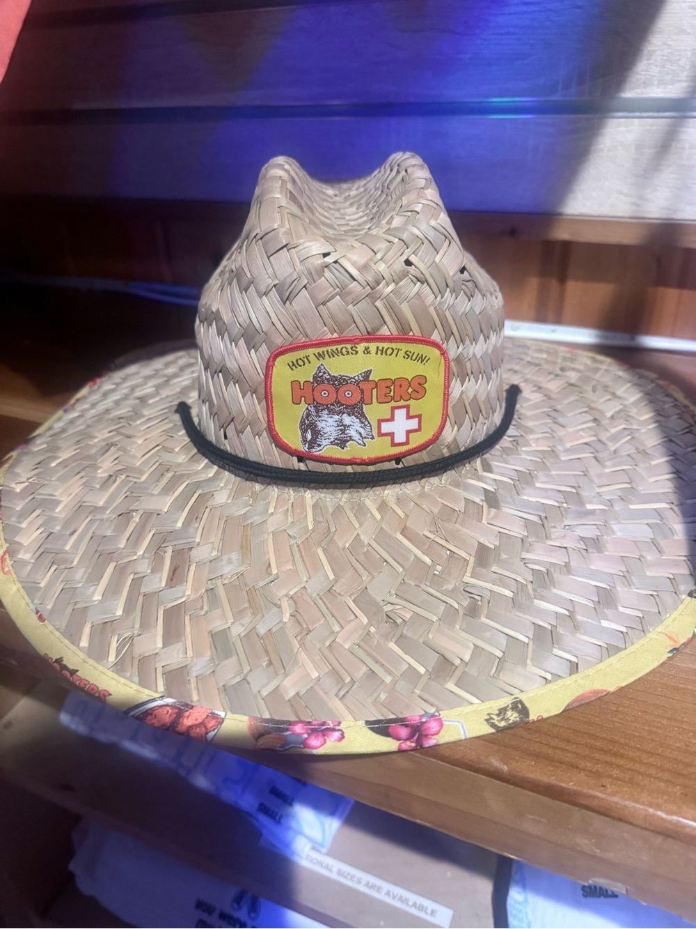 Hooters Natural Straw Cowboy Hat with Yellow Trim and Patch